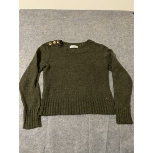 Charlie & Robin Olive Green Wool Blend Pullover Knit Sweater Gold Button L